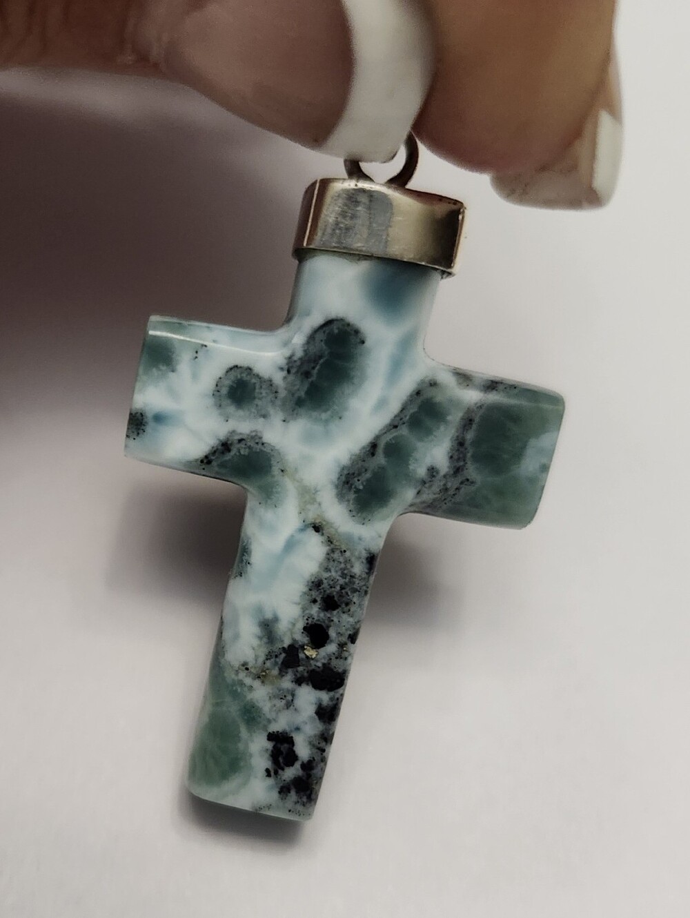 Sterling Silver 925 Larimar Reversible Design Cross Pendant  Dominican Republic
